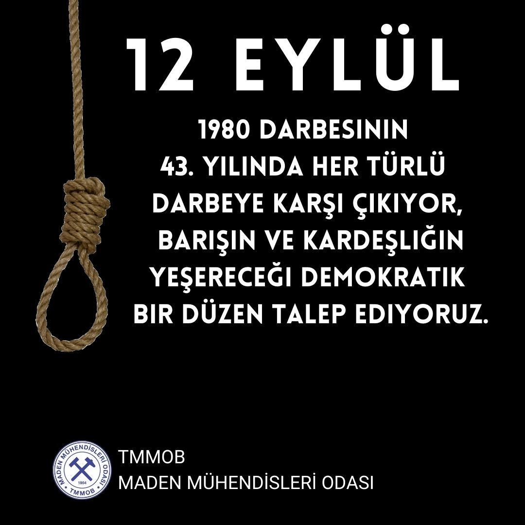 12 Eylül 1980 Darbesinin 43. yılında her türlü darbeye karşı çıkıyor, barışın ve kardeşliğin yeşereceği demokratik bir düzen talep ediyoruz.