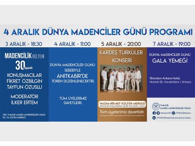4 ARALIK DÜNYA MADENCİLER GÜNÜ ETKİNLİK PROGRAMI