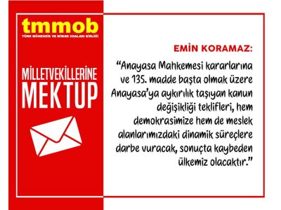 MECLİS GÜNDEMİNE GETİRİLMEK İSTENEN YASA DEĞİŞİKLİĞİ TEKLİFİNE İLİŞKİN MİLLETVEKİLLERİNE MEKTUP