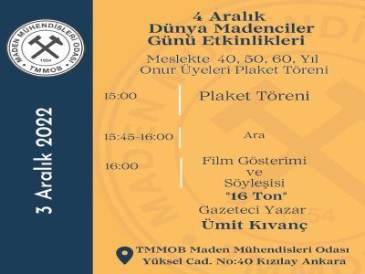 4 ARALIK DÜNYA MADENCİLER GÜNÜ ETKİNLİKLERİ