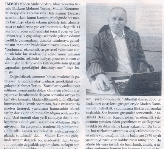 Mehmet TORUN: Tasarı hazırlanırken Odamızın taleplerine yer verilmedi.