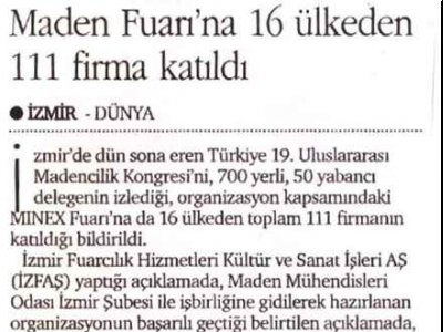 Maden Fuarına 16 Ülkeden 111 Firma Katıldı (Dünya, 14.06.2005)