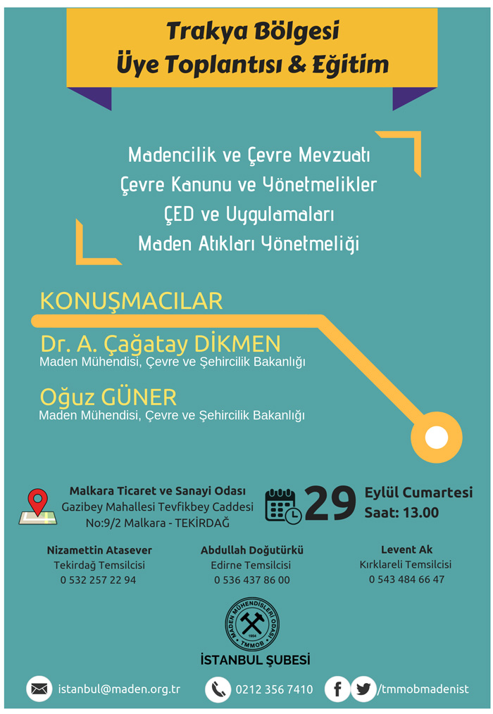 Tekirdağ Malkara`da Madencilik, Çevre Mevzuatı ve ÇED Eğitimi Düzenlenecektir.